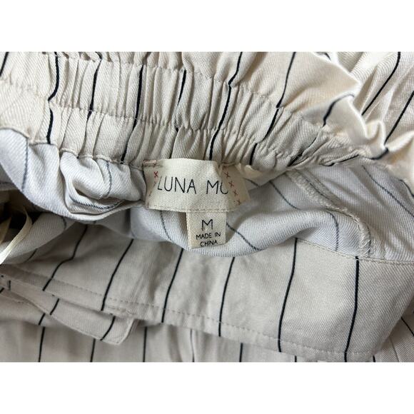 Luna Moon Beige Striped Wide Leg Paper Bag Pants Sz M Relaxed Comfy Pockets - Picture 4 of 6